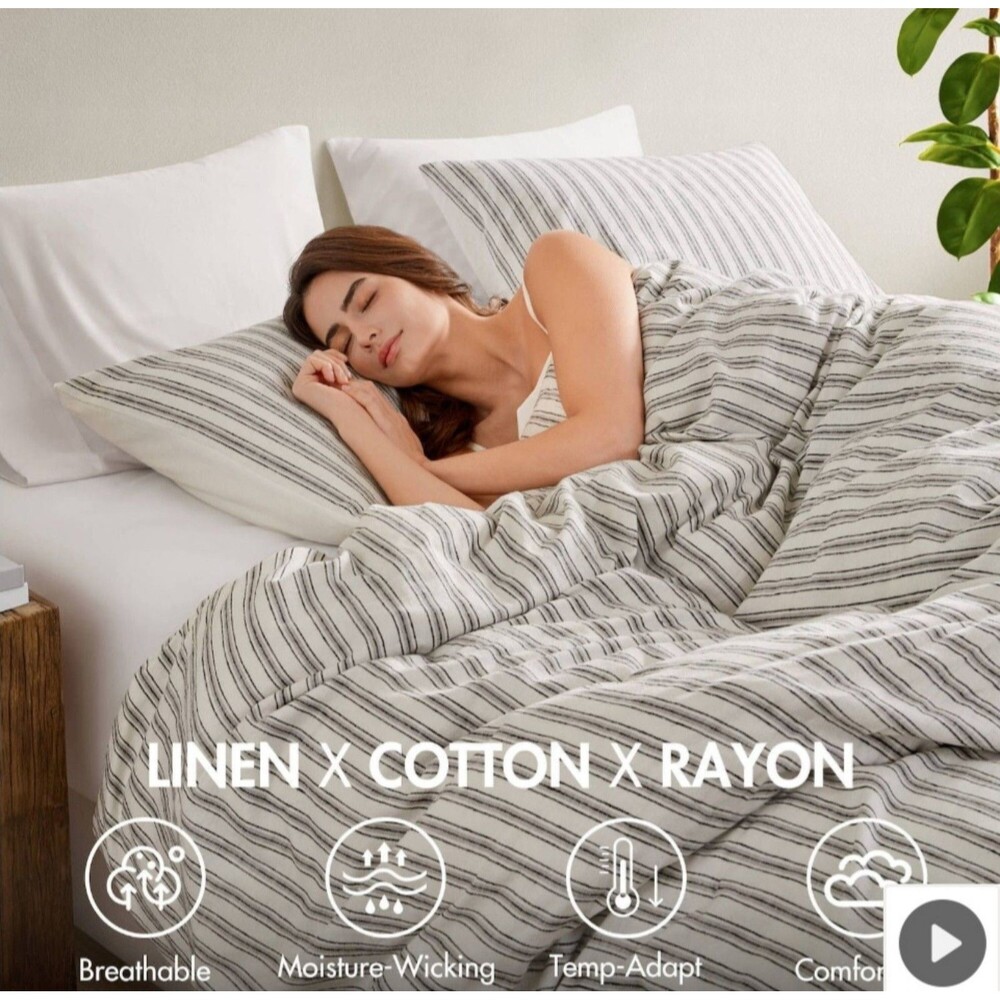 Madison Park Cora 3-Pc Cotton Blend Gray/Grey Stripes Duvet Cover Set, Queen - Picture 2 of 7